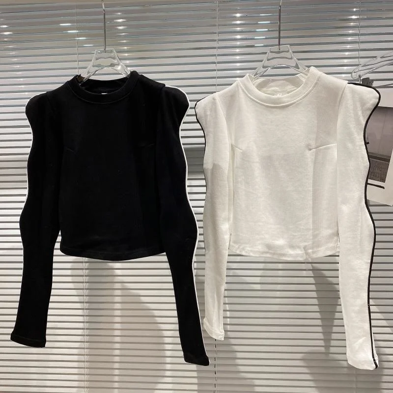 

Minority Wave Sleeve T Shirt Women 2021 Autumn New Shoulder Pad Slim Fitting Long Sleeve Bottomed T-shirt Women