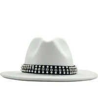 2022 men women wide brim wool felt fedora panama hat with belt buckle jazz trilby cap party formal top hat in pinkwhite