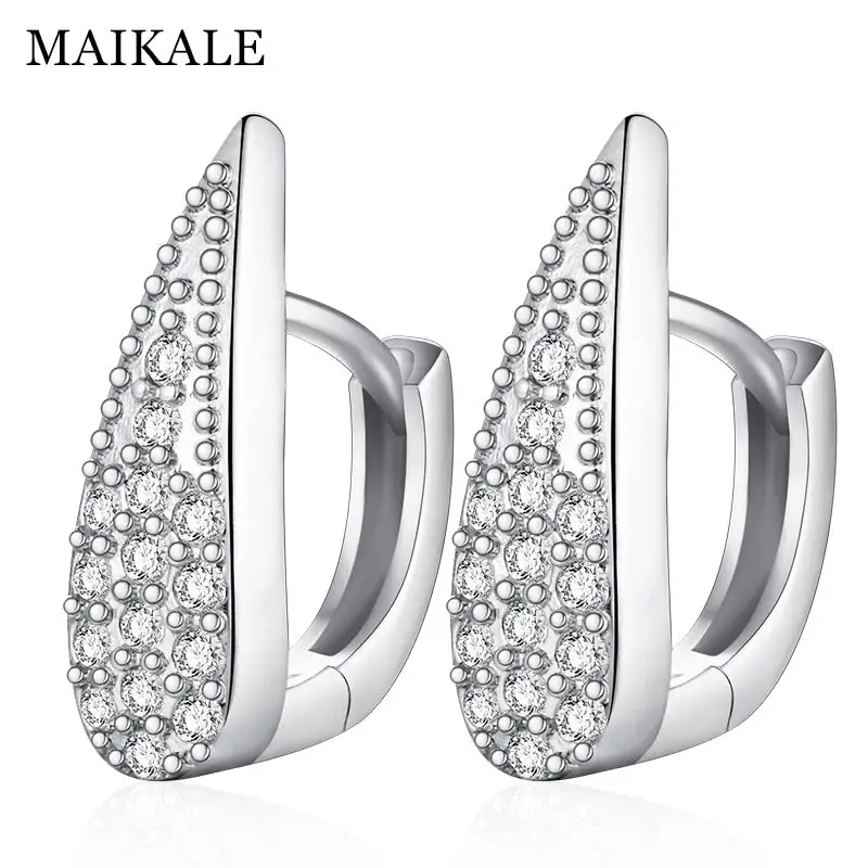Silver MAIKALE, классические серьги-гвоздики, AAA, кубический цирконий, форма капли воды, золото, серебро, корейский цвет, серьги для женщин, подарок другу - Окраска металла: Silver