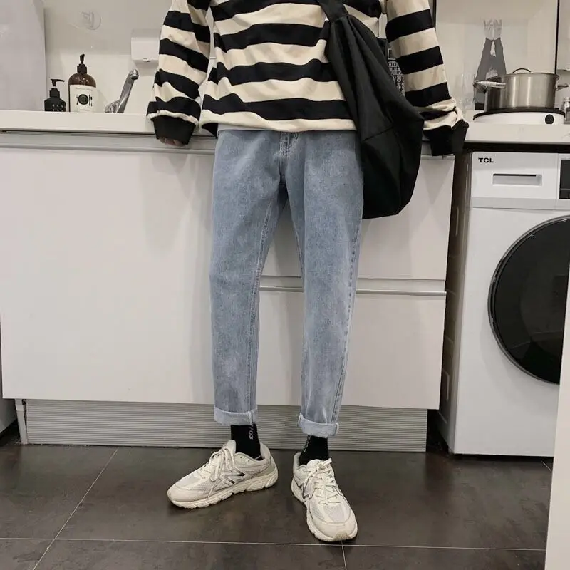 

Nine point men's jeans student father spring and autumn pants men's trend loose straight slim new elastic waist