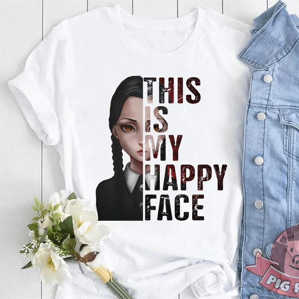 This Is My Happy Face wednday Addams рубашка Family футболка классная футболки с символикой