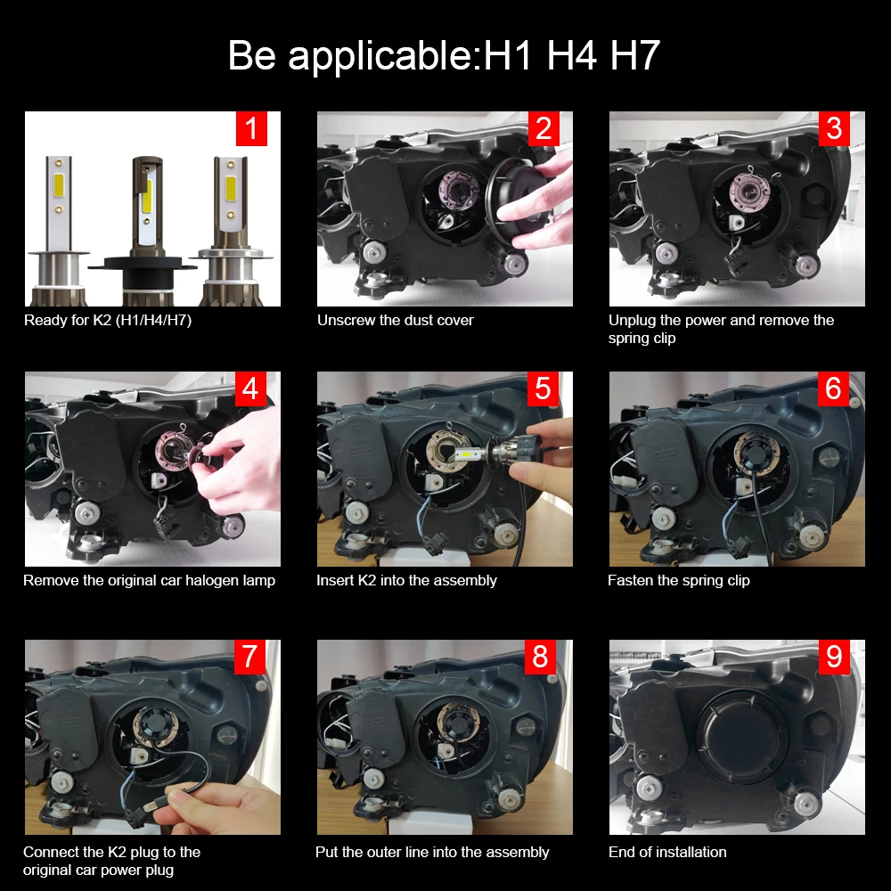 

2PCS/Set K2 H7 H11 LED Car Light Bulb H1 9005 HB3 9006 HB4 H4 Car LED Headlight 60W 8000LM 6000K 12V Auto Headlamp Fog Lamps