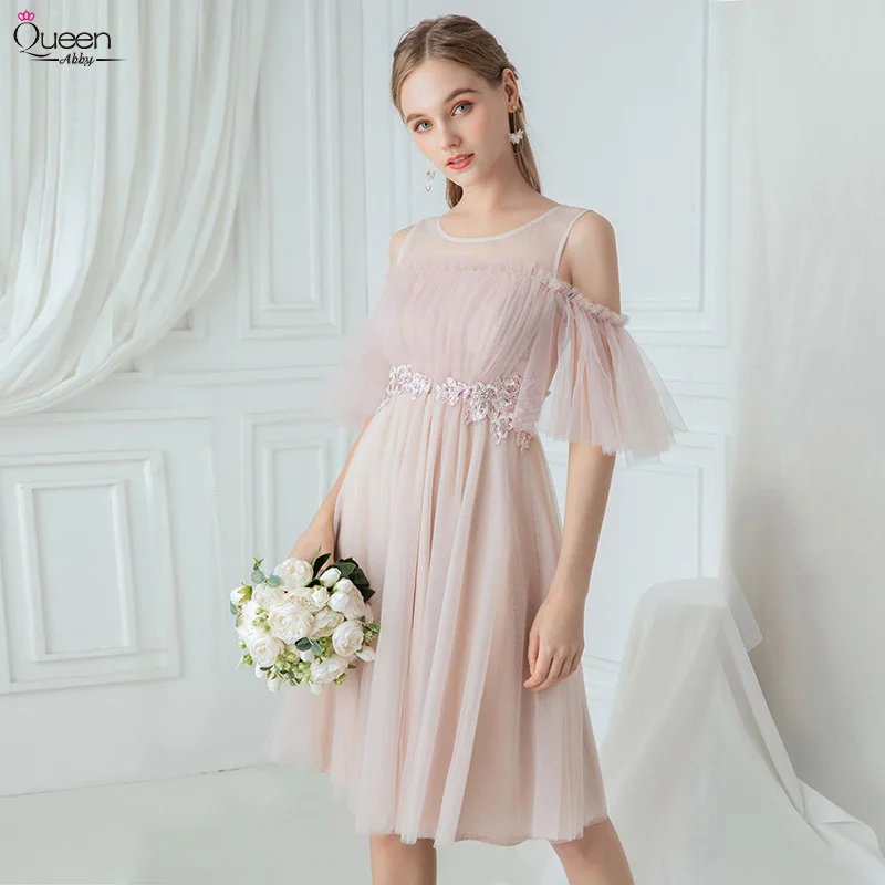 Розовые платья подружки невесты Короткие королевские Abby A-Line o-образным вырезом