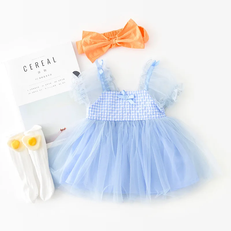 

Chantalbaby Summer baby girl sleeveless romper and children's sister dress Princess style Plaid mesh party dress for baby girls