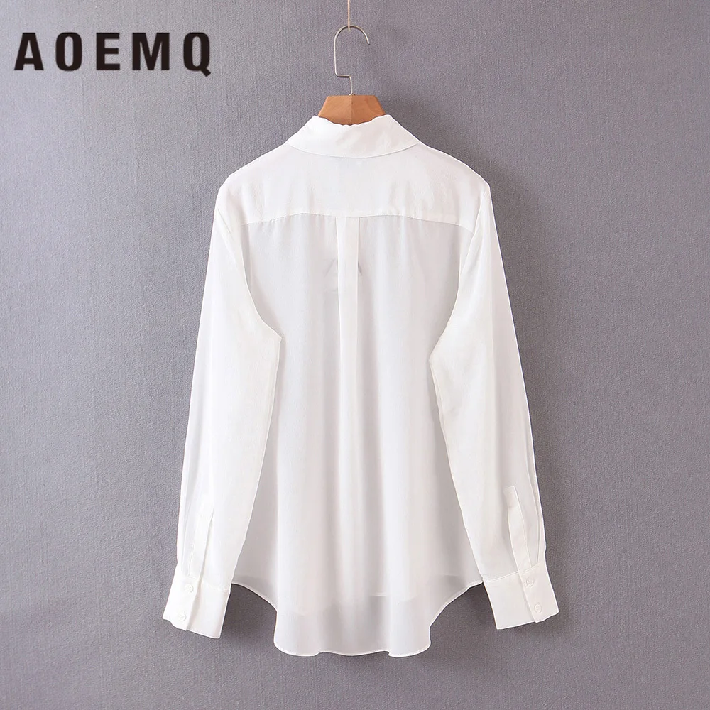 AOEMQ модные рубашки белые/черные однотонные шифоновые свитшоты весенние Рубашки