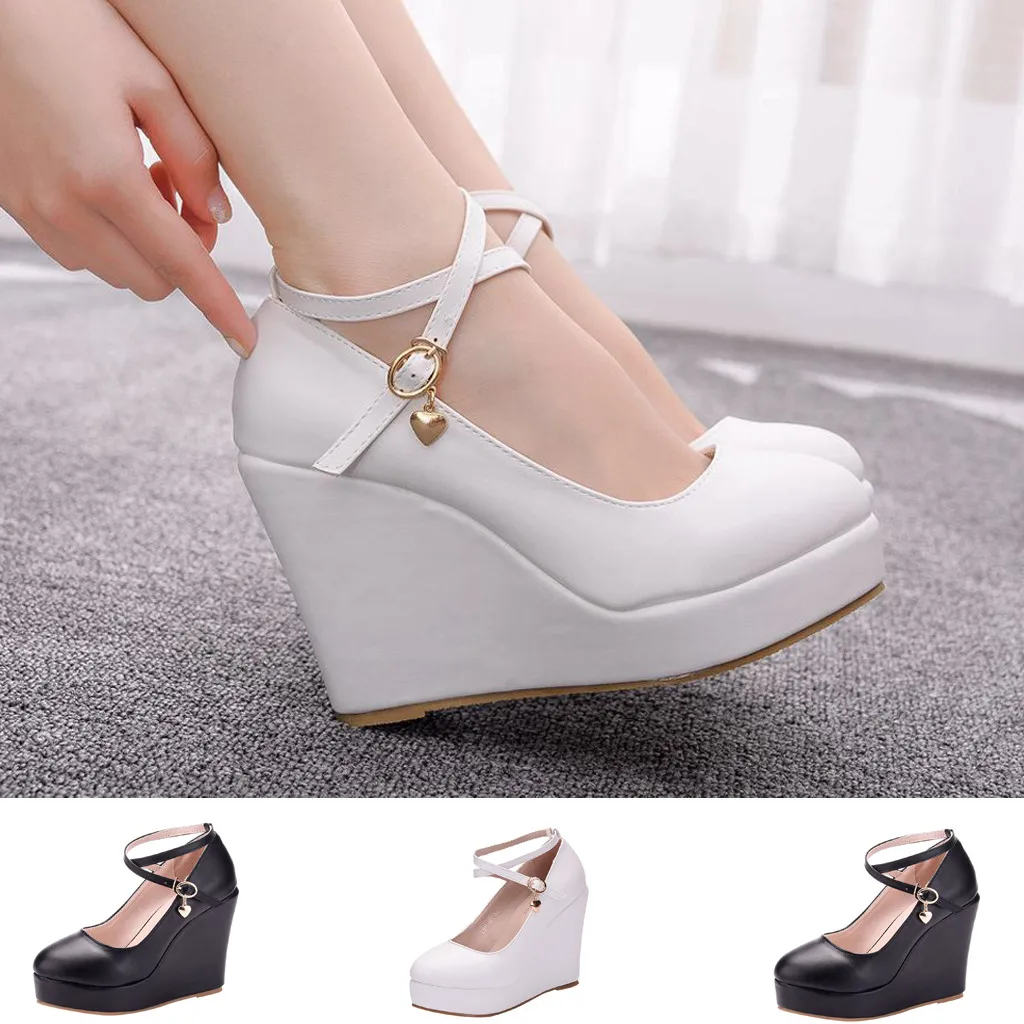 

Shoes Woman Round Head Cross Belt Large Size Overheight With Wedge Large Size Leisure Fashionable Shoes Woman Casual