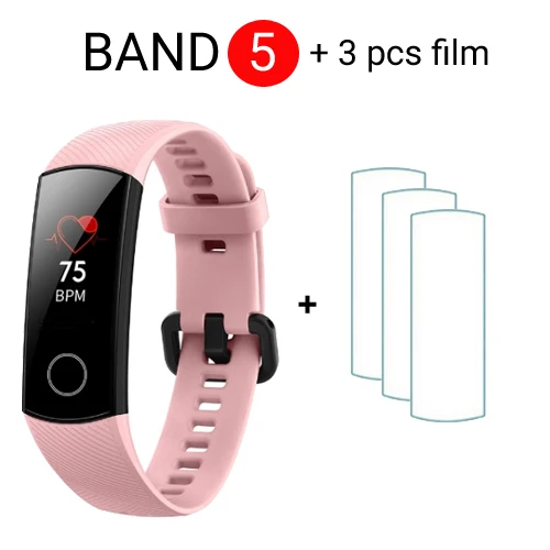 B5 Pink add film Huawei Honor Band 4 Band 5 Смарт-часы 50 м Водонепроницаемый фитнес-трекер AMOLED сенсорный экран для сердечного ритма монитор сообщение шоу - Цвет: B5 Pink add film