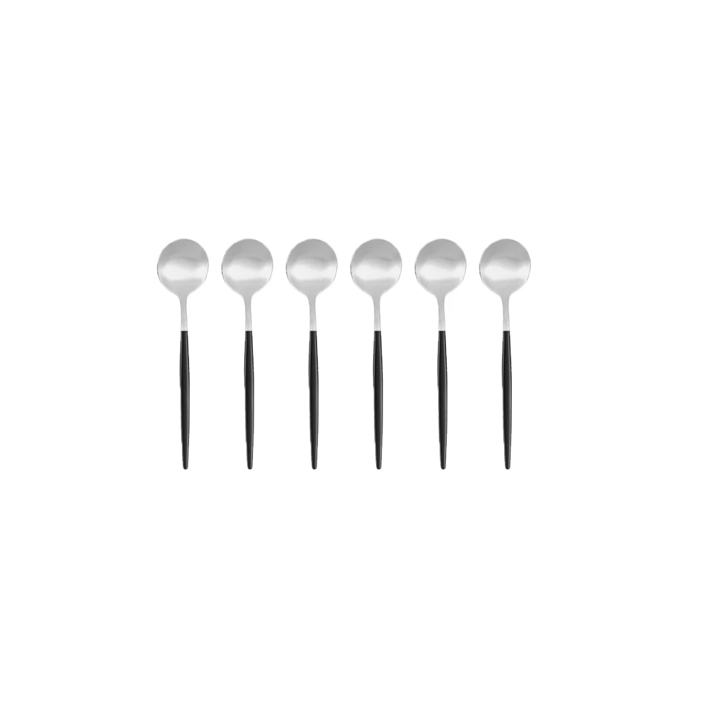 

6Pcs Matte Black Silver Tea Spoon Cutlery Stainless Steel Table Supplies Dinnerware Silverware Flatware Kitchen Tableware Gift