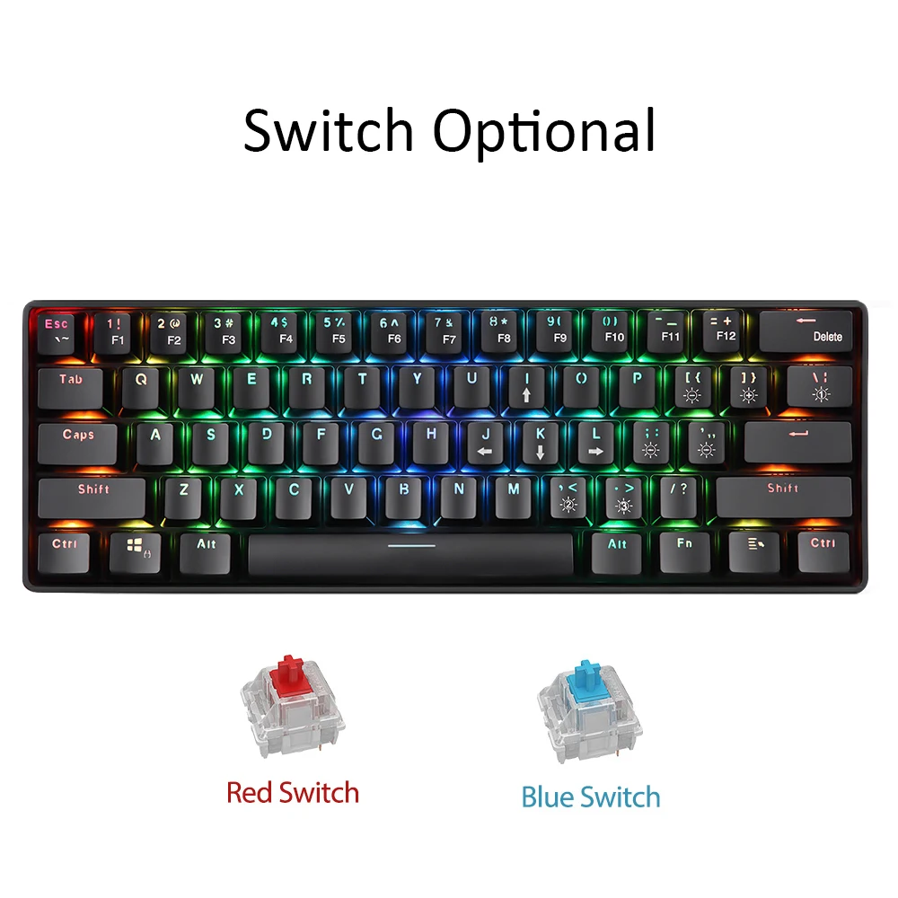 

61 Keys 2.4G Wireless Computer Gaming Mechanical Keyboard with RGB Effect Multimedia Key USB Wired Gaming Keyboard For pc Tablet