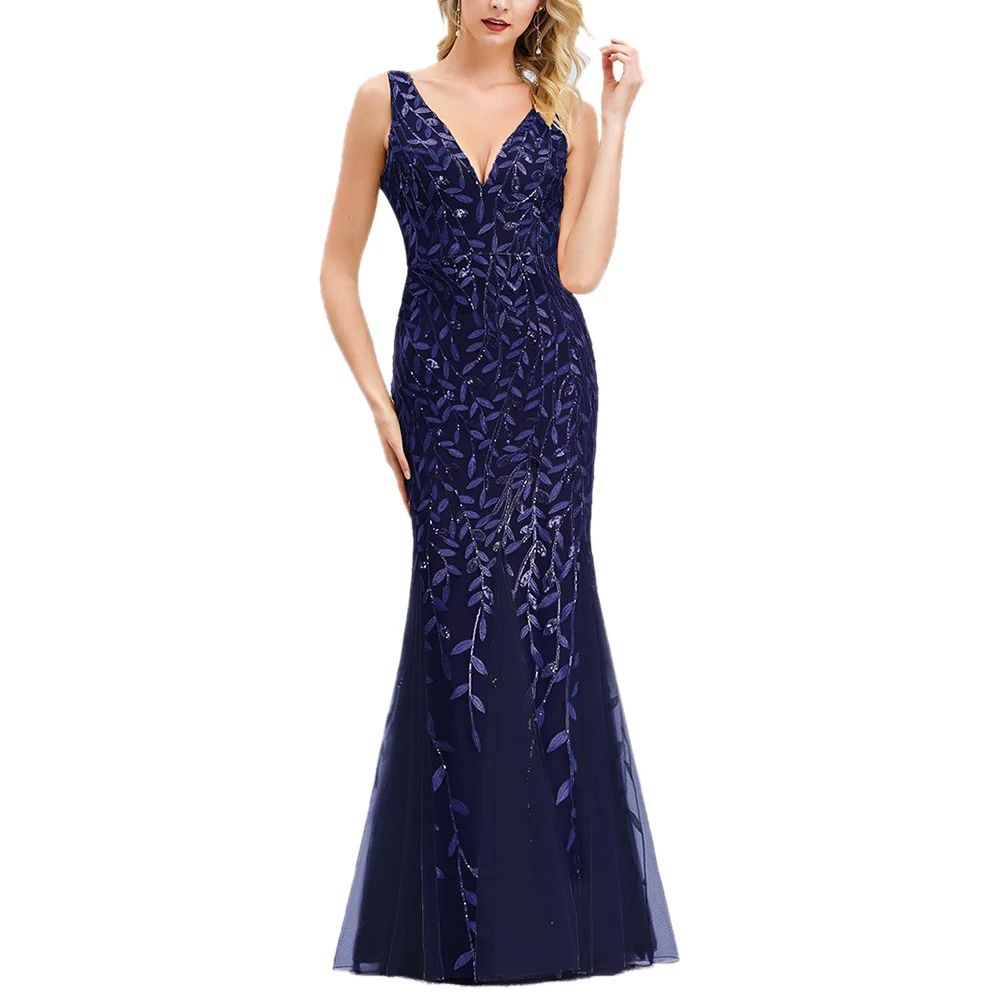 7 цветов расшитое блестками вечернее платье для женщин глубокий v-образный вырез