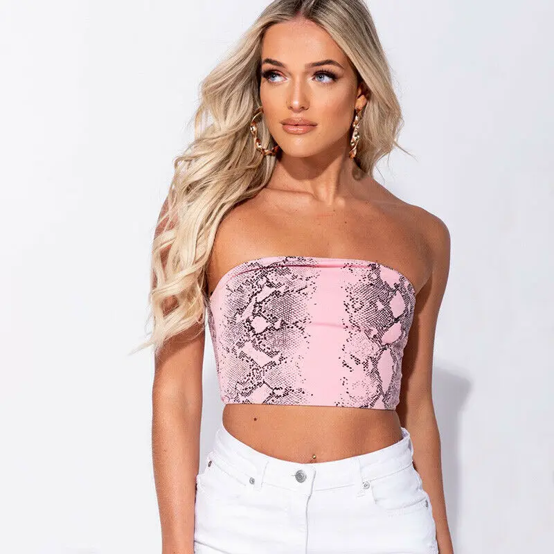 Женский Короткий Топ без бретелек повседневные эластичные безрукавки с принтом