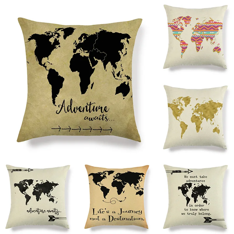 

Милый Винтаж карта с одной стороны чехол для подушки с принтом, накидка для подушки для дома диван кресло подушка сиденья Чехлы Декоративны...