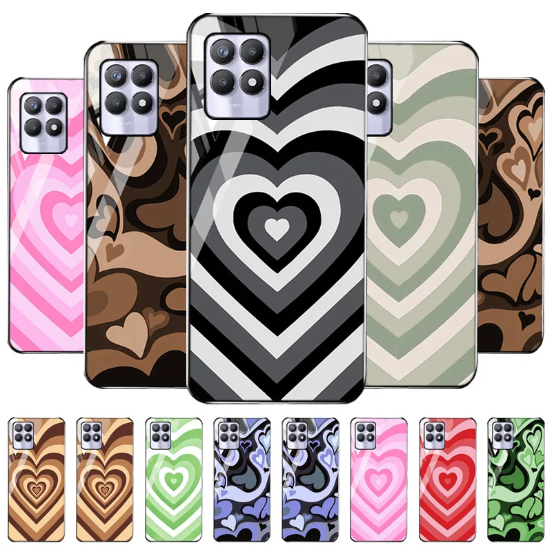 

Realme8 Pro Case Lovely Heart Glass Case For OPPO Realme 8 Pro 7 6 5 Q3 Pro 8i GT Neo Narzo 20 30 C3 C21 C11 C20 6i Cover Coques