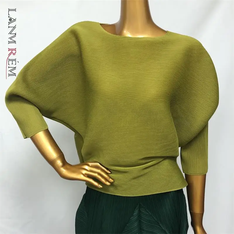 LANMREM однотонная короткая футболка с круглым вырезом и рукавами летучая мышь