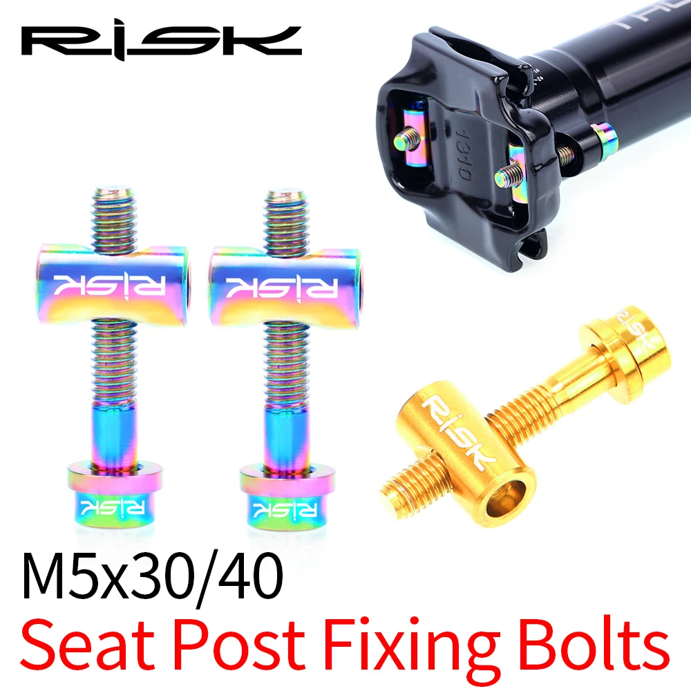 RISK 2pcs/box Mountain Road BMX Bike Bicycle Seat Tube M5x30 M5x40 Seat Post Fixing Bolts Screws Nuts With Washer Titanium Alloy