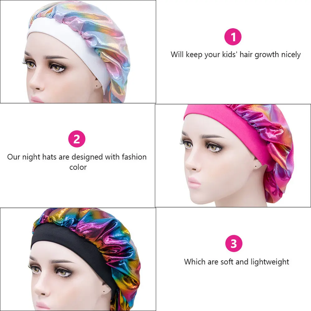 

6pcs Kids Colorful Hair Bonnet Sleeping Cap Silk Night Hat for Toddler Baby