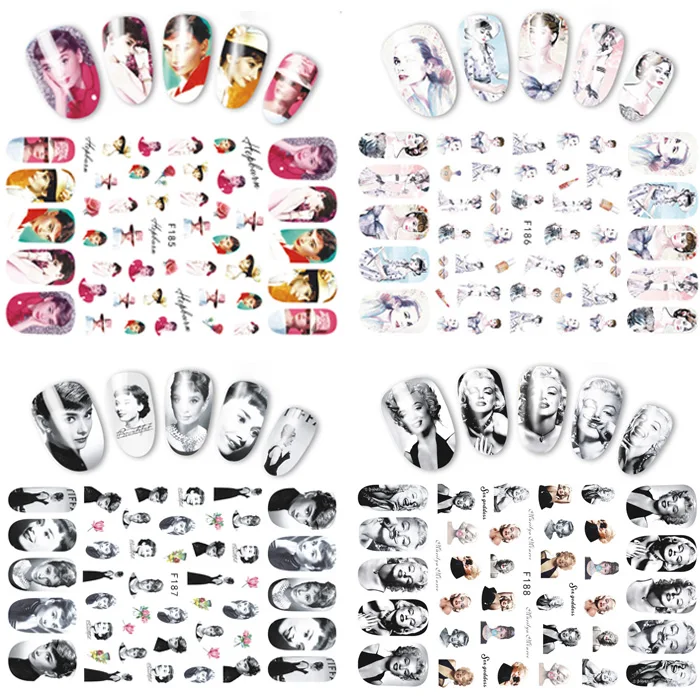 10 стилей абстрактные женские наклейки для ногтей на лицо переводные женщин лица