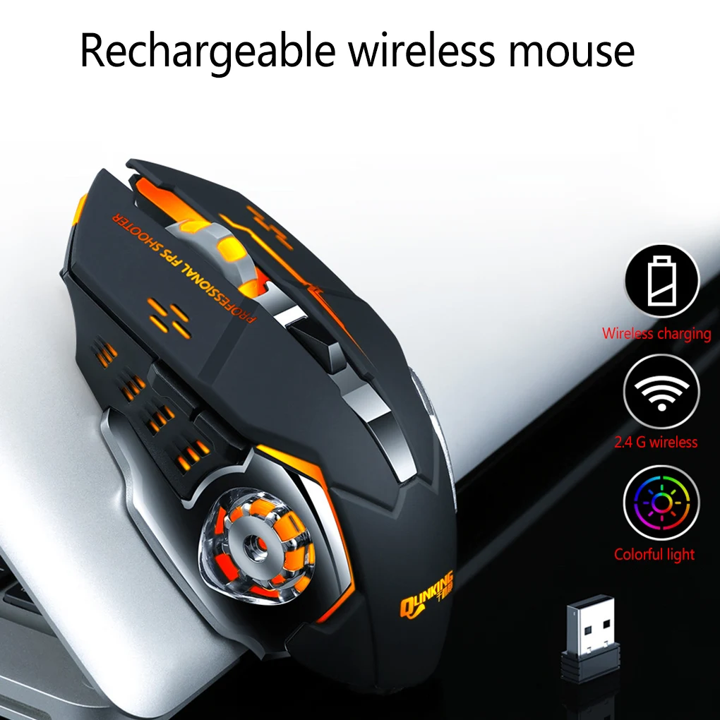 

Wireless Mouse 7 Color Breathing Light Mice Rechargeable Desktop Computer Laptop 2.4G 6 Buttons Gaming Mouse