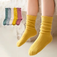 5 pairslot girl socks spring autumn cotton soft solid color cute japanese loose socks for baby girls 1 8 years old kids socks
