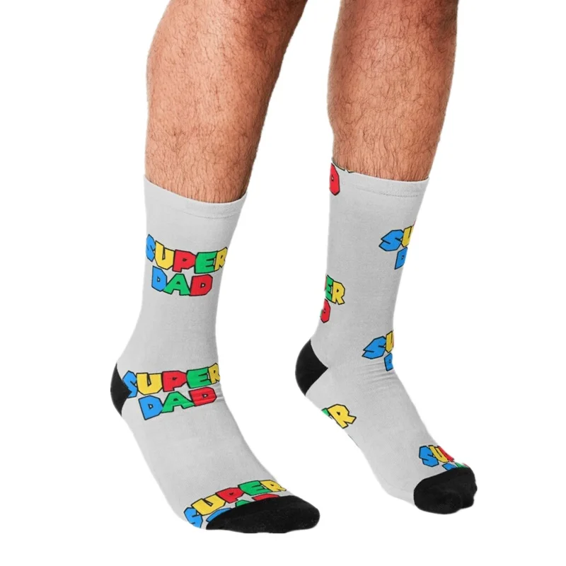 

2021 Funny Father's day Men's socks gray Super Dad Printed rock hip hop Men Happy Socks boys street style Crazy Socks for men