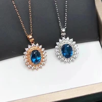 classic temperament london blue topaz pendant necklace 8x6mm oval london blue topaz pendant