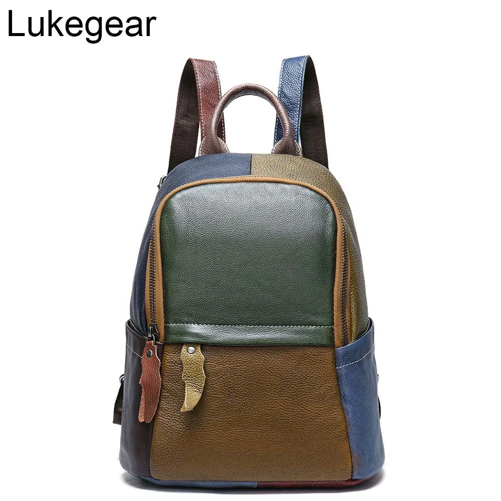 Lukegear рюкзак из натуральной кожи унисекс лоскутные рюкзаки модный кошелек