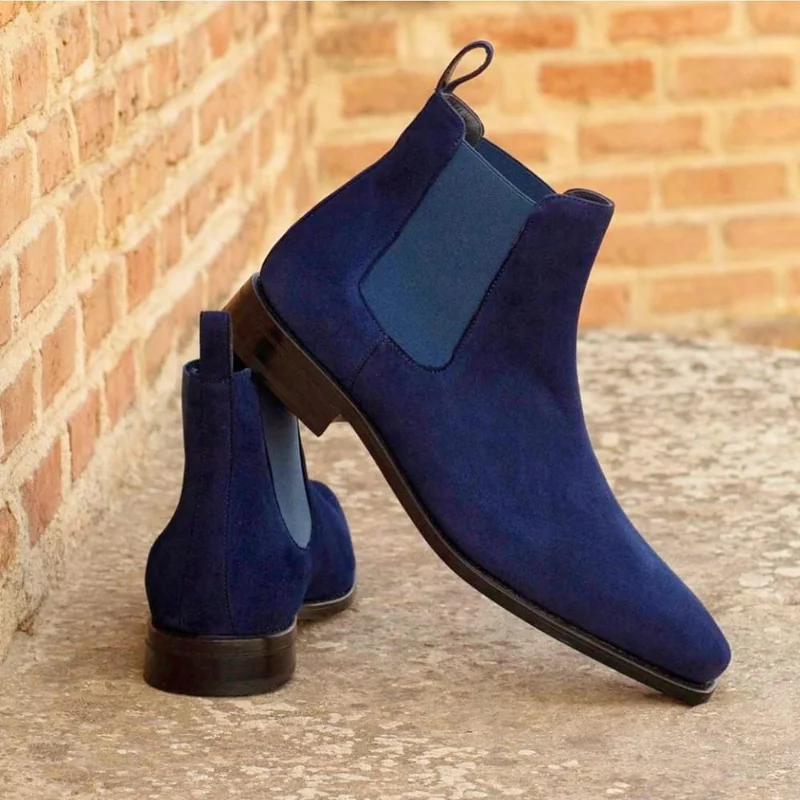 

Chelsea men's boots imitation deer velvet pu Pi Yinglun pointed spring new thick-soled wild classic blue Martin boots HL087