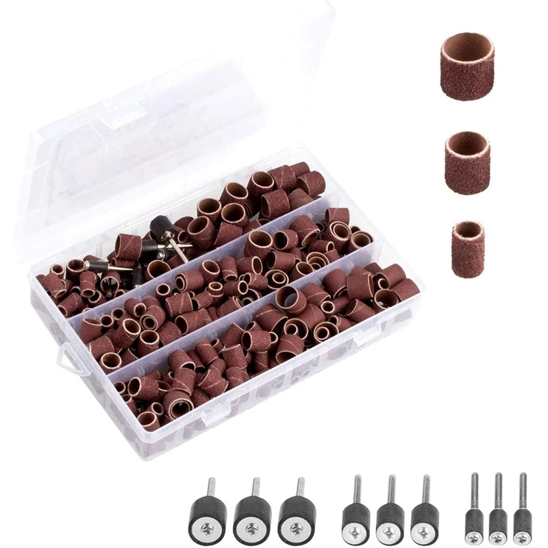 

338 Pcs Sanding Drum Kit, Including 329 Pcs Sanding Belts And 9 Pcs Drum 1/2 Inch, 3/8 Inch, 1/4 Inch Mandrel For Dremel