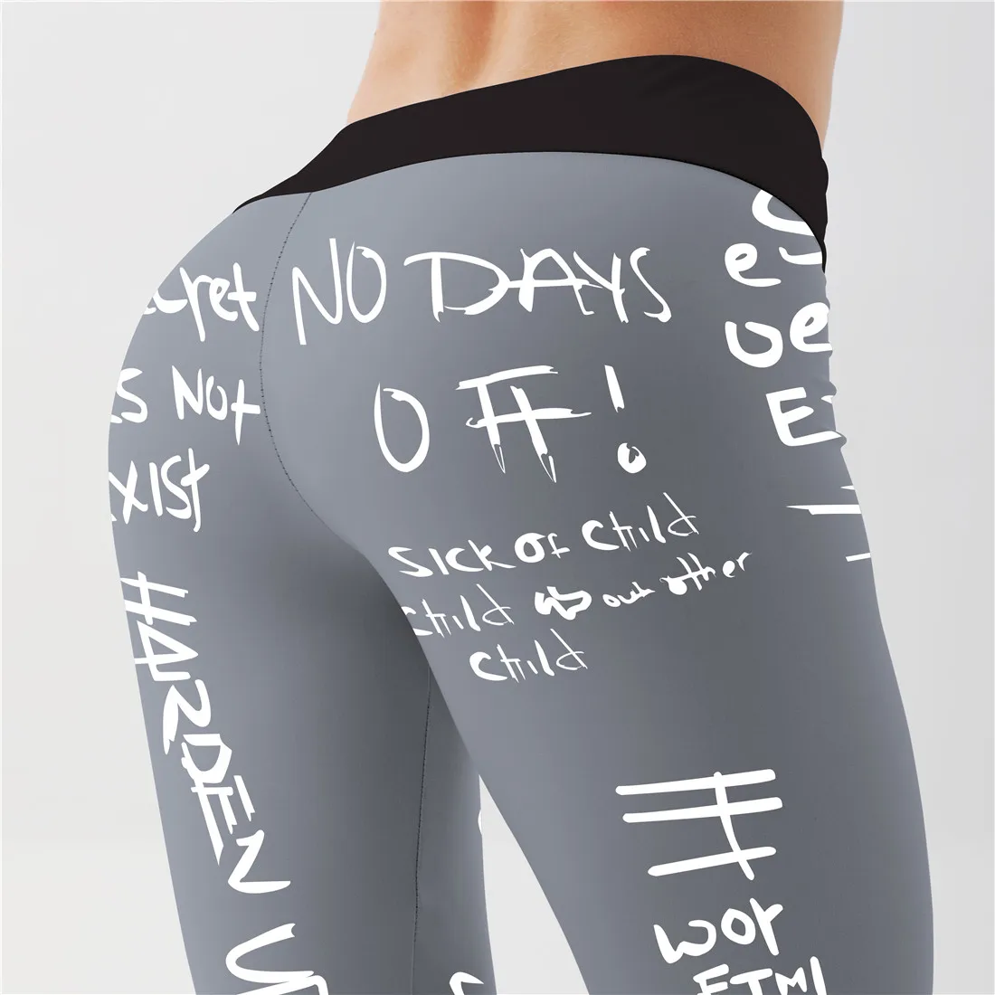 Qickitout High Waist Elastic Workout Leggings Women Slim Fitness Fashion Letter Print Leggings for Gym Sport Running Europe Size spanx leggings