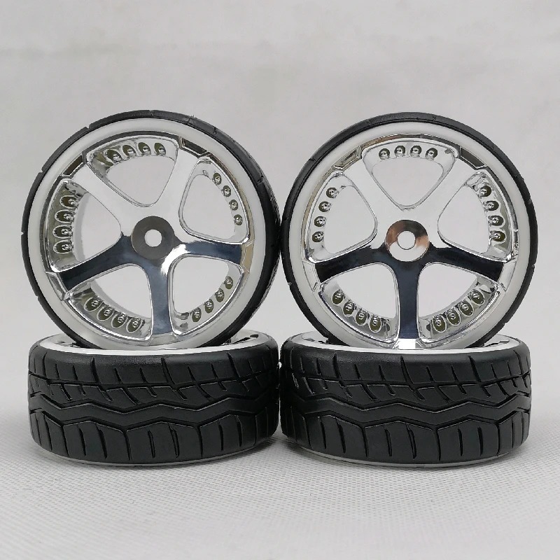

4pcs 3mm Offset 1/10 Scale Plastic Wheels Rim with Hard Plastic Tires with White Insert RC Car Drift On Road Touring Model Hobby