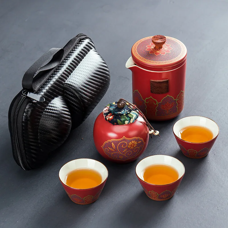 Gift Tea Set Portable One Pot Three Cups Retro Teapot Cup Customized Travel Teaware Flower Designer Vintage | Дом и сад
