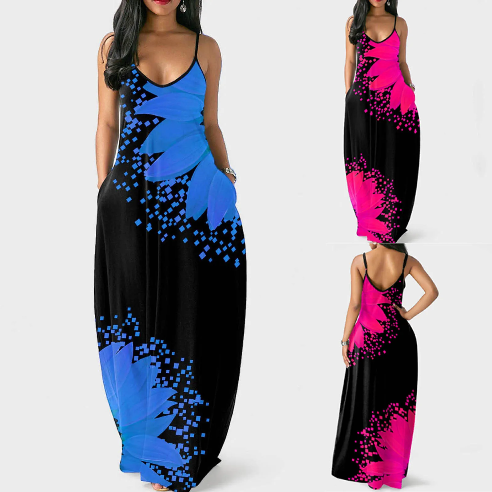 

62# Summer Floral Print Beach Long Dress Women Casual Dresses Sexy Stripe Length Sleeveless Colorful Sundresses Vestidos