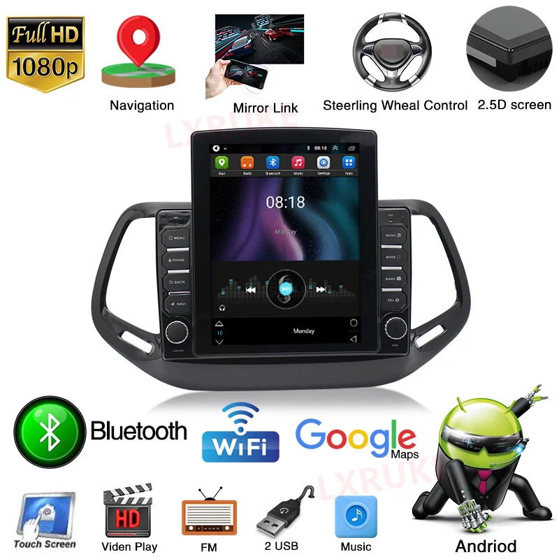 

Android 10.0 Octa 8 Core Car Radio forJeep Compass 2 MP 2016 2017 2018 GPS Multimedia Stereo PlayerTesla Style 4G LTE