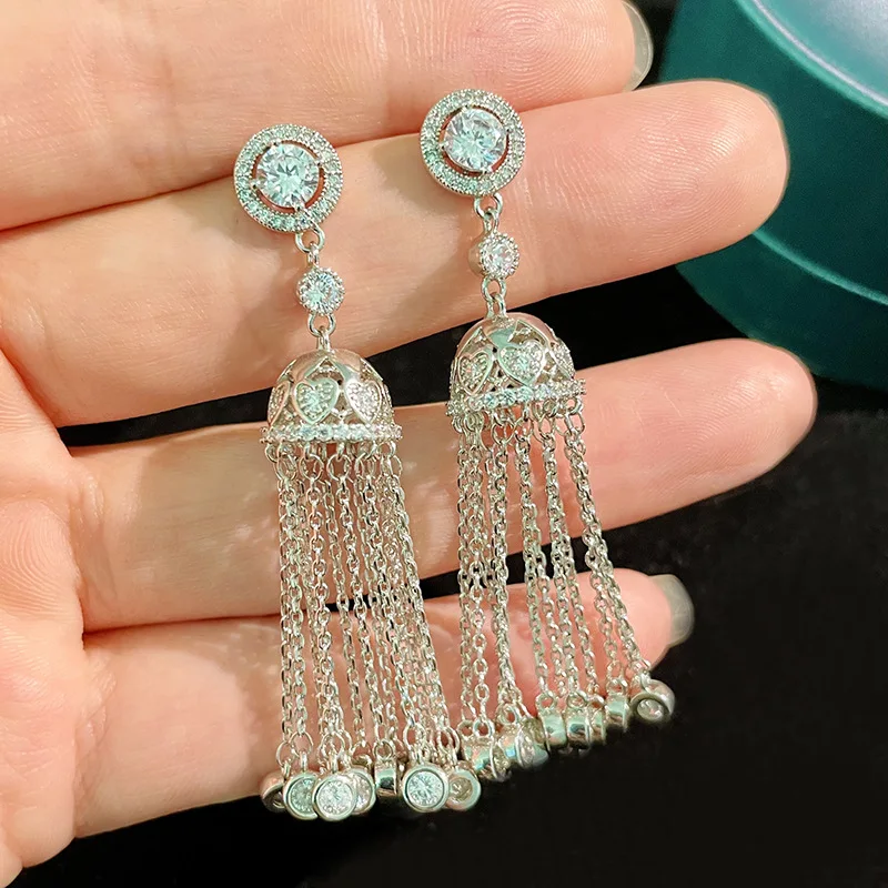 

European and American temperament fashion tassel dangle earrings luxury brand jewelry women trend wedding party jewellery