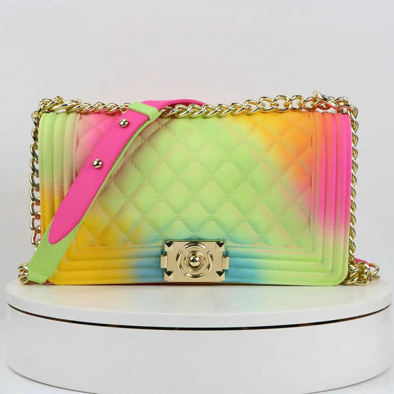 

Summer Jelly Bag PVC Shoulder Bags for Women 2021 Jelly Purses Rainbow Color Women's Handbags Designer Messenger Crossbody Bags