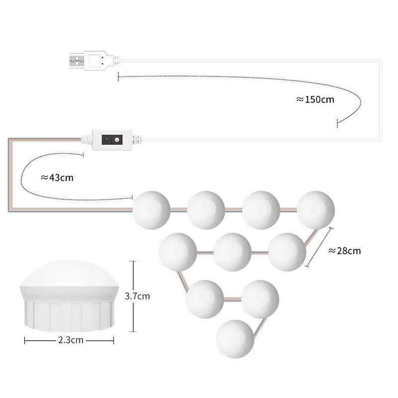 

LED Make up Mirror Light Bulbs USB Hollywood Vanity Makeup Mirror Lights Bathroom Dressing Table Lighting Dimmable LED Wall Lamp
