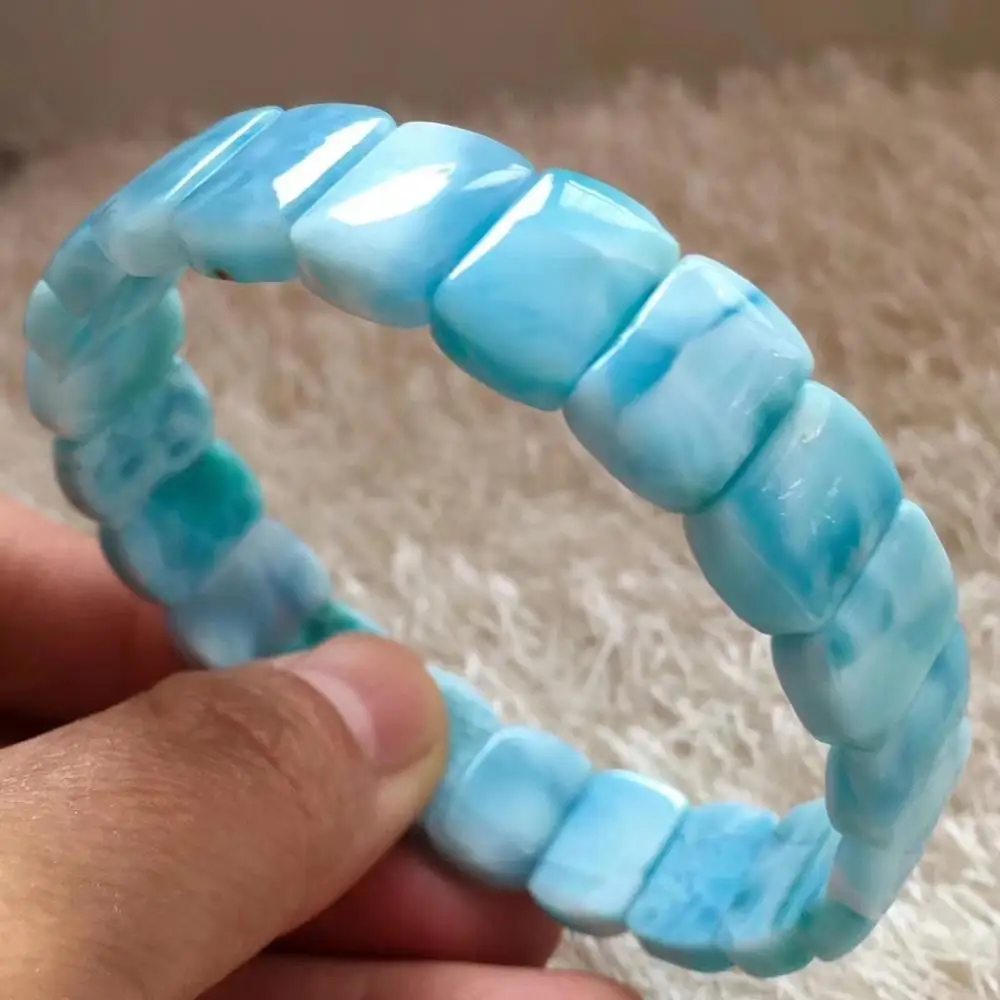 Натуральный Синий Larimar прямоугольник из бисера браслет для женщин мужчин 13x8 мм