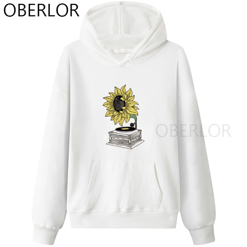 

Vintage Retro Style Sunflower Phonograph 2020 Autumn Casual Woman Sweatshirts Funny Cool Print Hoodies Women Tops Pullovers
