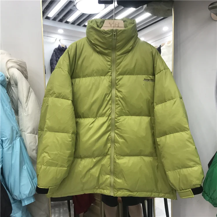 

2021 new style Korean down jacket women short thick loose stand-up collar lovers bread jacket trendy