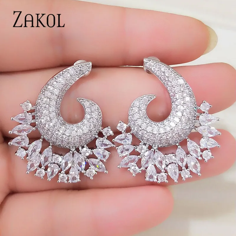 ZAKOL новые роскошные женские серьги гвоздики в форме большого цветка с кубическим