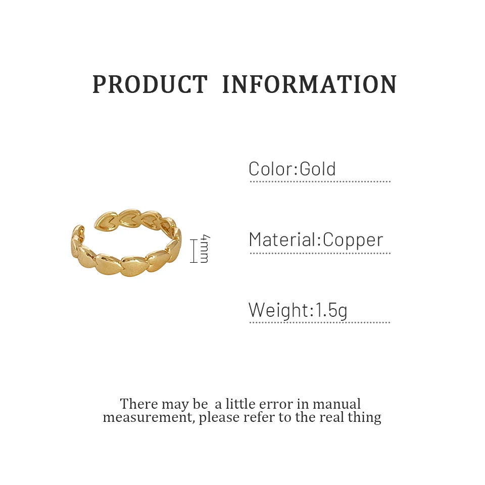 Monlansher геометрическое сердце открытое регулируемое кольцо золотого цвета медное