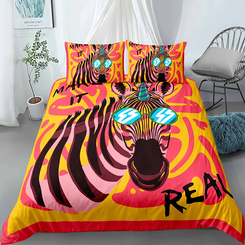 Розовый постельное белье с изображением единорога Комплект рисунком героев из