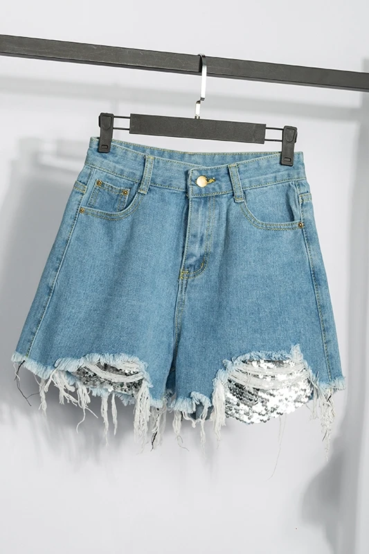 

New Denim Shorts Casual Fashion Loose Plus Size Pocket High Waist Buttons Patchwork Women's Clothing Summer