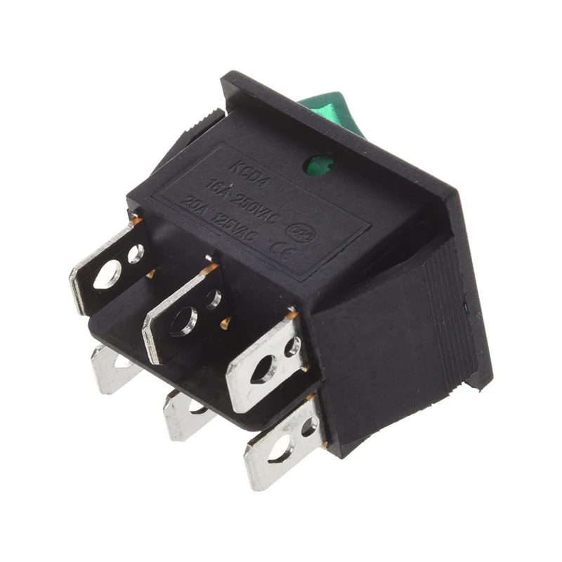 AC 16A/250V 20A/125V Green Light Illuminated DPDT ON/ON Boat Rocker Switch 5 Pcs | Обустройство дома