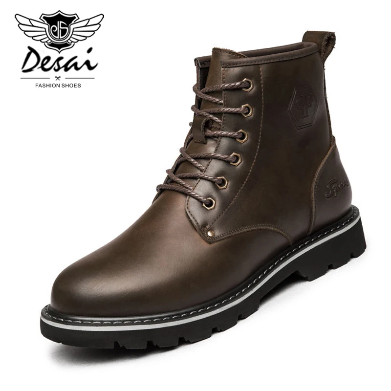 

DESAI/мужские ботильоны из натуральной кожи; теплые водонепроницаемые зимние ботинки на резиновой подошве для отдыха в британском ретро-стил...