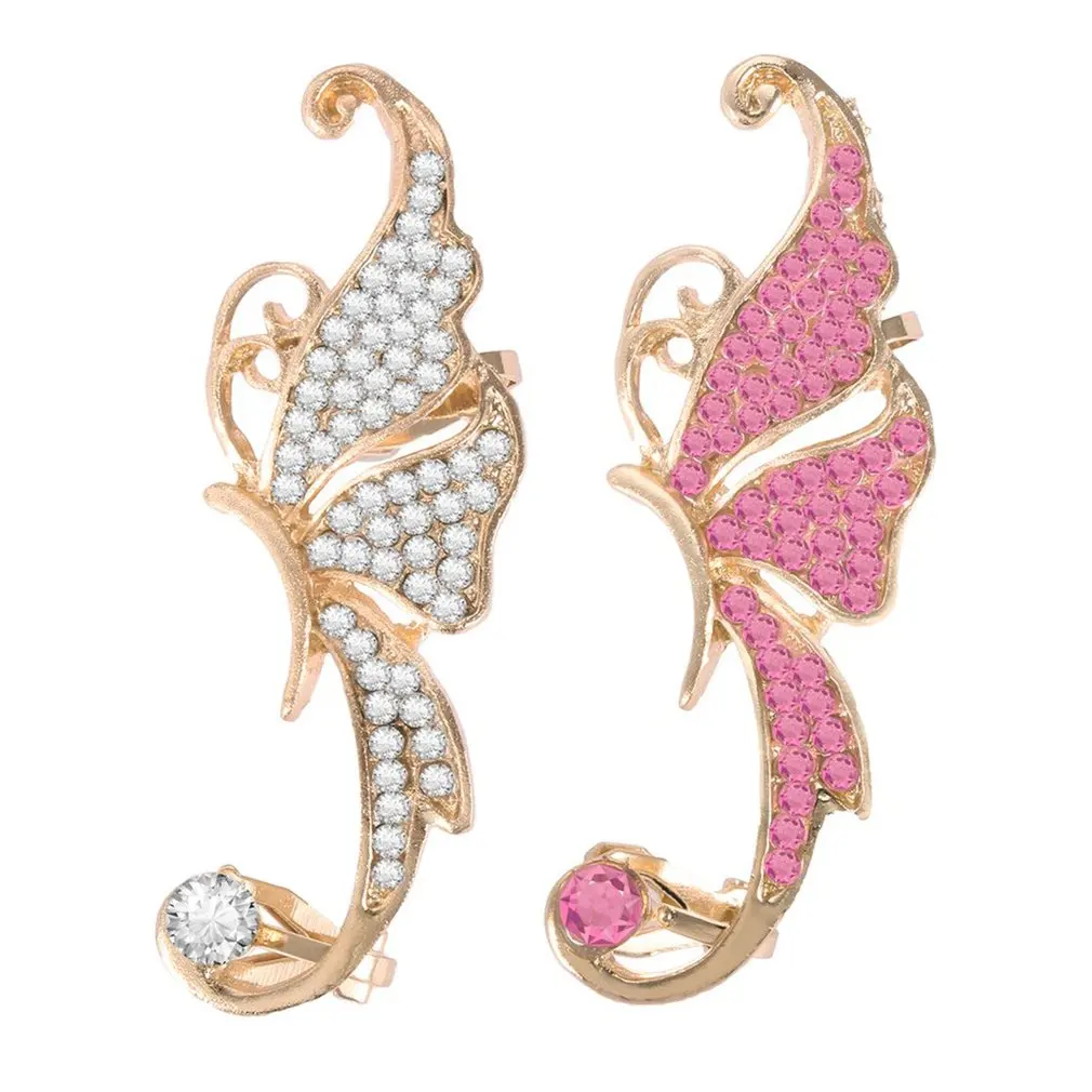 1 шт. женские серьги-клипсы стразы серьги в форме бабочки металлические клипсы