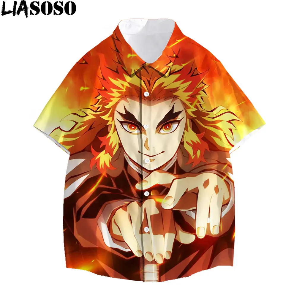 

Популярная мужская гавайская рубашка liasado с 3D принтом демона, забавная Летняя Повседневная гавайская рубашка с 3D-принтом агаитсу Zenitsu Kamado ...
