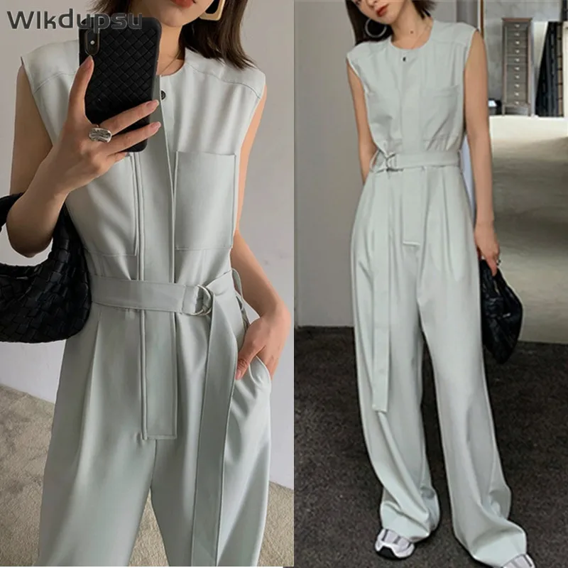 Elegant Office Lady Wide Leg Jumpsuit Sexy Sleeveless Women Rompers Bodysuit Summer Fashion Office Ladies Overalls Playsuit