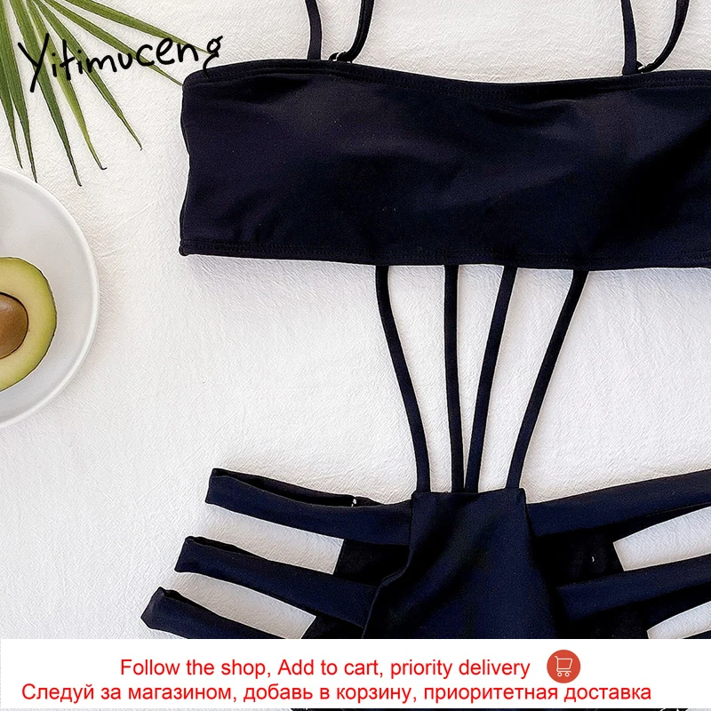 

Yitimuceng Cut Out 2 Piece Sets Jump Suits for Women Swimming Beach Bikini 2021 Summer Corset High Waist Swimsuit Bathing Suit
