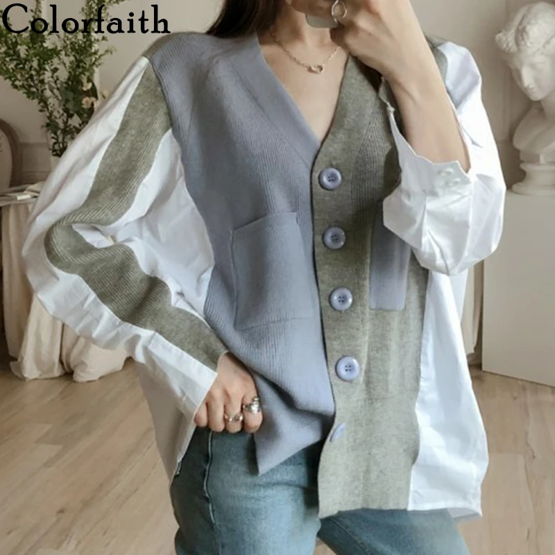 Colorfaith женские свитера Осень-зима 2019 модный Повседневный Кардиган с v-образным
